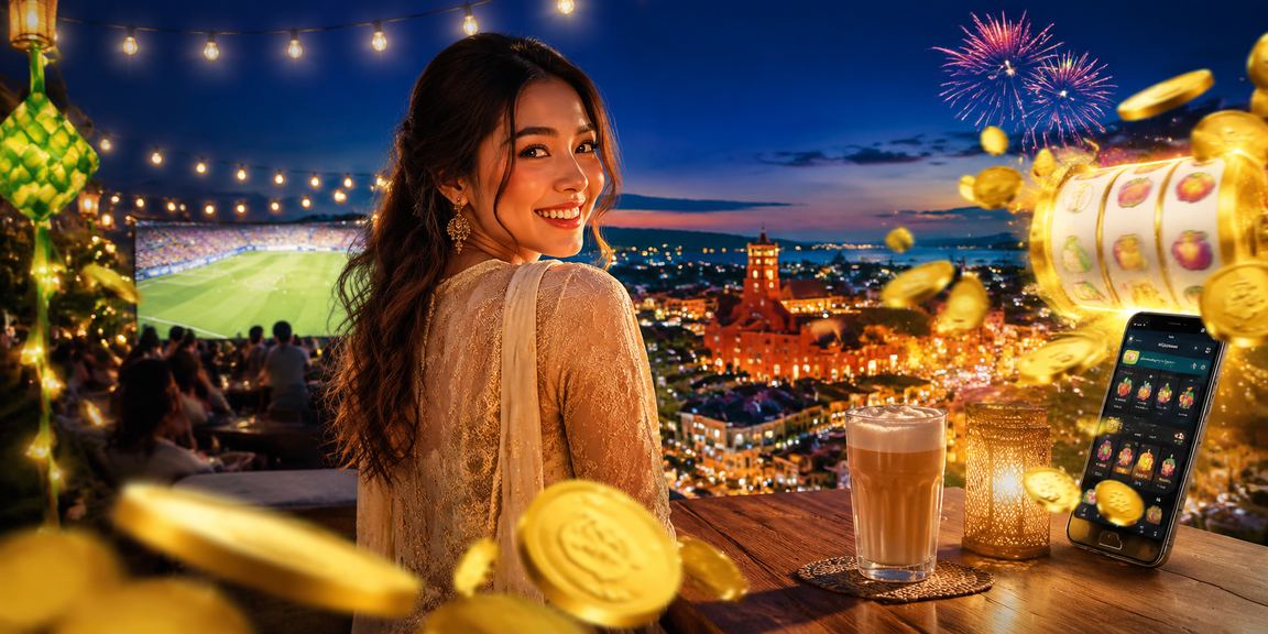 Permainan slot bertemakan Hari Raya di Melaka dengan warna ceria dan grafik meriah