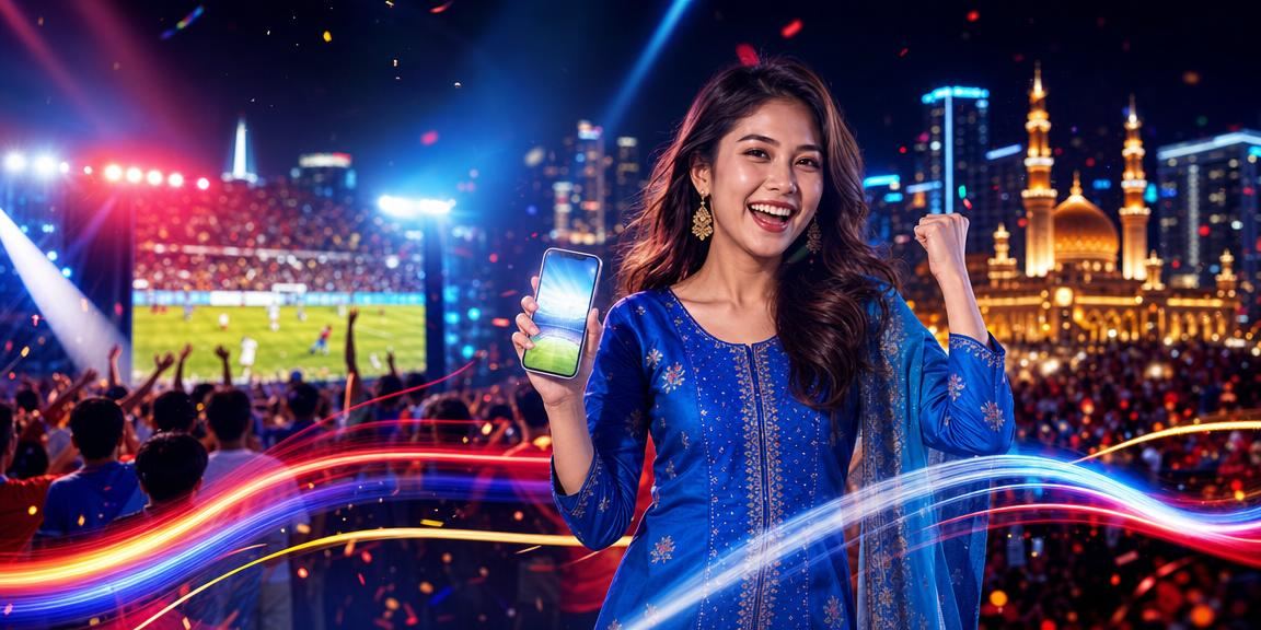 Wanita berbaju kurung menggunakan telefon pintar untuk bermain kasino mudah alih di Selangor